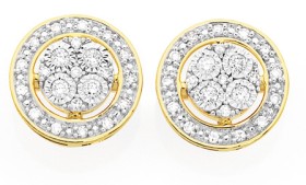 9ct-Two-Tone-Gold-Diamond-Round-Cluster-Stud-Earrings on sale
