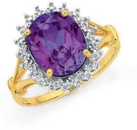 9ct-Amethyst-Diamond-Ring on sale