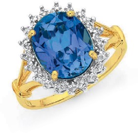 9ct-Created-Ceylon-Sapphire-Diamond-Ring on sale