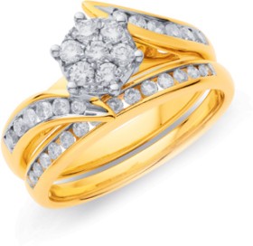 9ct-Diamond-Cluster-Bridal-Set on sale