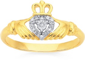 9ct-Diamond-Claddagh-Ring on sale