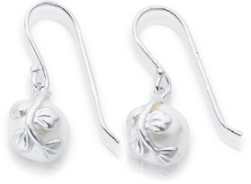 Sterling-Silver-Created-Pearl-Leaf-Drop-Earrings on sale
