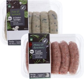 Woolworths-Chicken-Feta-Spinach-Lamb-Rosemary-Angus-Beef-Pork-Fennel-or-Smokey-Angus-Sausages-6-Pack on sale