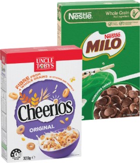 Nestl-Milo-Cereal-340-535g-or-Uncle-Tobys-Cheerios-305320g on sale