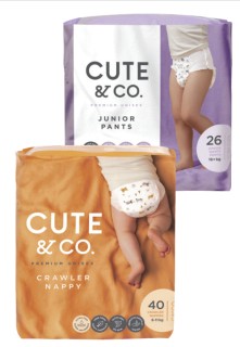 Cute-Co-Nappies-28-48-Pack-or-Nappy-Pants-26-30-Pack on sale