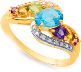 9ct-Multi-Gemstone-Diamond-Ring on sale