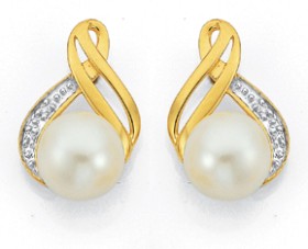 9ct-Freshwater-Pearl-Diamond-Earrings on sale