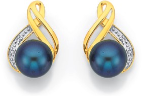 9ct-Black-Freshwater-Pearl-Diamond-Earrings on sale