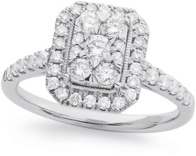 9ct-White-Gold-Diamond-Emerald-Shape-Ring on sale