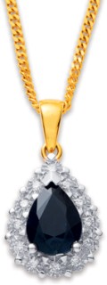 9ct-Sapphire-Diamond-Pear-Cut-Framed-Pendant on sale