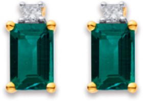 9ct-Created-Emerald-Diamond-Studs on sale
