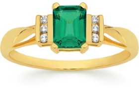9ct-Created-Emerald-Diamond-Shoulder-Ring on sale
