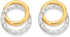 9ct-Two-Tone-Diamond-cut-Double-Circle-Stud-Earrings on sale