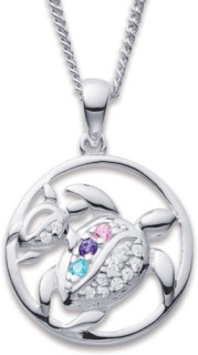 Sterling-Silver-Cubic-Zirconia-Mother-Baby-Turtles-Pendant on sale