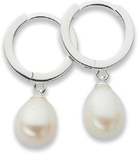 Sterling-Silver-Cultured-Freshwater-Pearl-Drop-On-Huggie-Earrings on sale