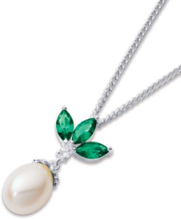 Sterling-Silver-Freshwater-Pearl-Drop-Pendant-with-Green-Cubic-Zirconia on sale