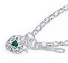 Silver-Green-Cubic-Zirconia-Padlock-Bracelet on sale