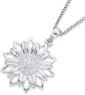 Sterling-Silver-Cubic-Zirconia-Sunflower-Pendant on sale