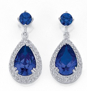 Sterling-Silver-Blue-Cubic-Zirconia-Cubic-Zirconia-Drop-Earrings on sale
