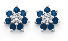 Sterling-Silver-Synthetic-Sapphire-Cubic-Zirconia-Cluster-Earrings on sale