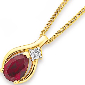 9ct-Created-Ruby-Diamond-Pear-Shape-Pendant on sale