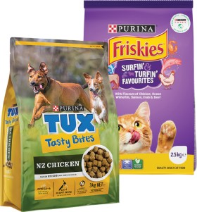 Tux-Tasty-Bites-Dry-Dog-Food-3kg-or-Friskies-Dry-Cat-Food-25kg on sale