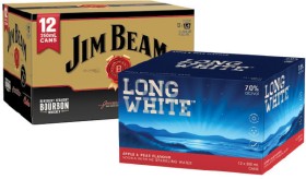 Jim-Beam-Gold-or-Zero-Sugar-7-12-X-250ml-Cans-or-Long-White-Vodka-Range-7-12-X-240ml-Cans on sale