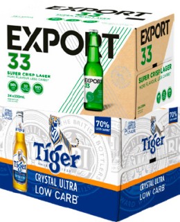 Export-33-or-Tiger-Crystal-Ultra-Low-Carb-24-x-330ml-Bottles on sale