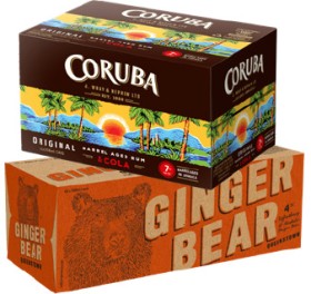 Coruba-Cola-7-12-x-250ml-Cans-or-Crimson-Badger-Ginger-Bear-4-10-x-330ml-Cans on sale