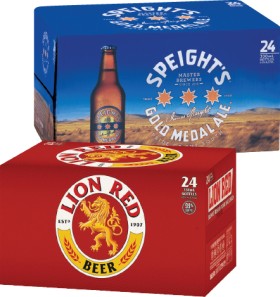 Lion-Red-Speights-Gold-Medal-Ale-or-Waikato-Draught-Bottles-24-Pack on sale