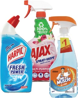 Ajax-Spray-N-Wipe-Trigger-475-500ml-Mr-Muscle-Glass-Cleaner-500ml-or-Harpic-Fresh-Power-Toilet-Cleaner-700ml on sale