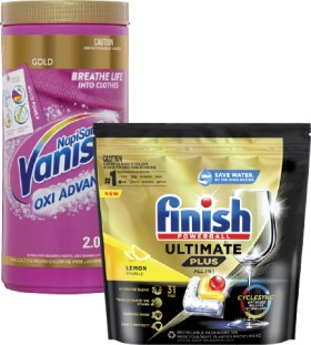 Finish-Ultimate-Dishwasher-Tablets-31-34-36-Pack-or-Vanish-Gold-Stain-Remover-2kg on sale