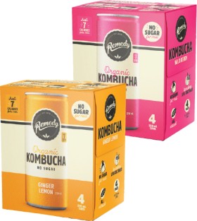 Remedy-Kombucha-250ml-Cans-4-Pack on sale