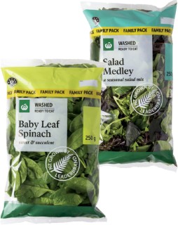 Woolworths-Baby-Leaf-Spinach-or-Salad-Medley-250g on sale
