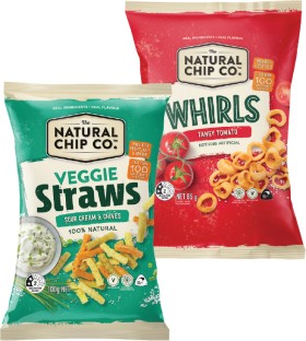 The-Natural-Chip-Company-Veggie-Straws-or-Lentil-Whirls-85-100g on sale