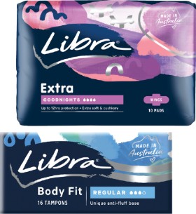 Libra-Pads-10-16-Pack-or-Tampons-16-Pack on sale
